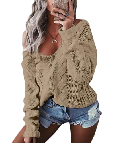 Women's Fall Sweaters 2025 Sexy Off The Shoulder Long Sleeve Loose Knit Pullover Tops