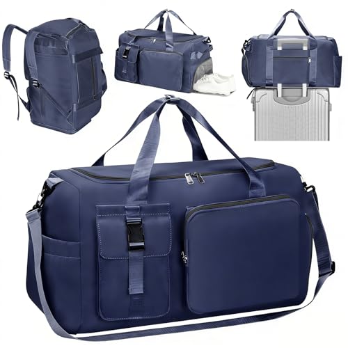 Cozary Bolsa Deporte Hombre Mujer - 42L Bolsa de Viaje Grande - Tela Oxford Impermeable - Diseño Multibolsillos - Bolsa de Gimnasio 3 en 1 - para Gimnasio Viaje Negocios - Azul Oscuro