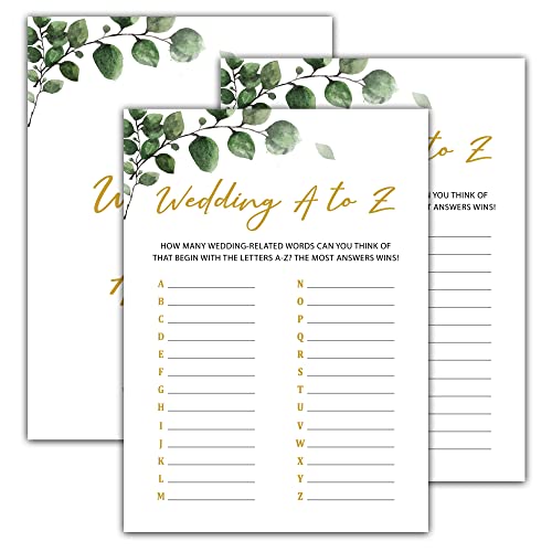 Bridal Shower Games - Greenery Engagement Party Game Cards For Wedding, Bachelorette Party - Bridal Shower Decorations - Wedding A To Z - 30 Cards(013)