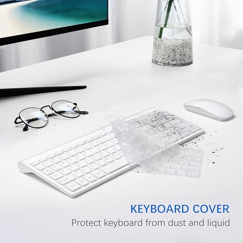 Image of Wireless Keyboard and Mouse Ultra Slim Combo, TopMate 2.4G Silent Compact USB 2400DPI Mouse and Scissor Switch Keyboard Set with Cover, Batteries Included, for PC /Laptop /Windows /Mac - Matte White