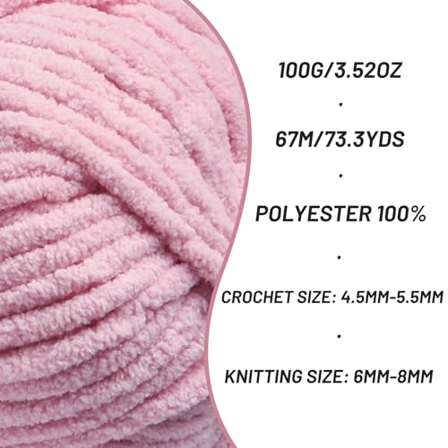 Image of 2 Pack Chunky Chenille Yarn for Crocheting, Baby Yarn for Crocheting Soft Blankets, Bulky Yarns for Crochet Amigurumi, 200g (148.7yds) Fluffy Velvet Yarns for Hand Knitting (2 Pale Pink)