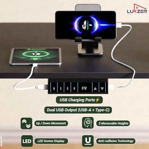 Image of Lukzer L-Shape Electric Height Adjustable Desk with USB & Type-C Digital Display Advance Memory Preset Sit Stand Home Office Table (EST-001 /UC-Black & Black /160 x 140 cm) DIY with 3 Years Warranty