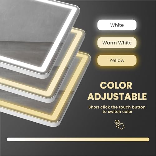 Floor Mirror with LED Light, 64” x 21” Full Length Mirror with Stand, Hanging Mirror Wall Mounted Mirror with Dimming & 3 Color Lighting, Full Body Mirror for Living Room Bedroom Cloakroom, White 4 414Bz46wPeL. AC