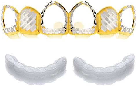 metaltree98Hip Hop Grillz Diamond-Cut 14K Gold Plated 4 Open Face Top Row Upper Teeth L 001 CSOF CUT4 G