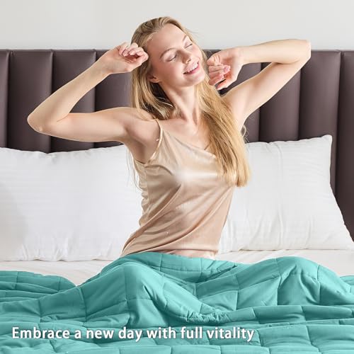 Image of yescool Weighted Blanket for Adults (20 lbs, 48 inch x 72 inch, Teal) Cooling Heavy Blanket for Sleeping Perfect for 190-210 lbs, Twin Size Breathable Blanket with Premium Glass Bead, Machine Washable