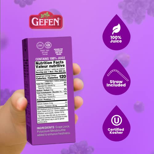Gefen Grape Juice Box Drink, 6.75Oz (27 Pack) 100% Grape Juice, Tasty & Refreshing, Kosher For Passover, Drinking Straw Included #TOP3