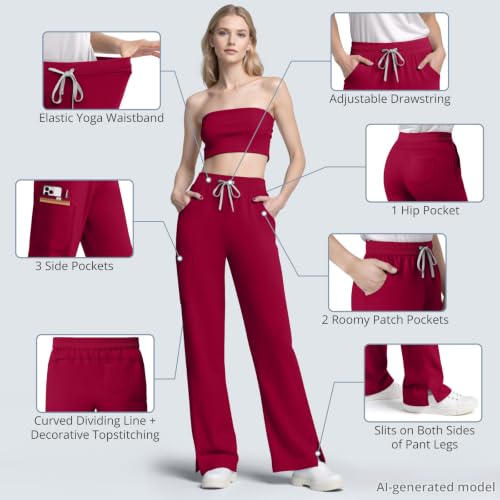Image of Women's 7-Pocket Scrub Pants - Straight Leg, Mid-Rise, Drawstring | Soft stretch knit Mid-rise drawstring Side slits Wrinkle-resistant Machine washable For nurses /doctors /vets