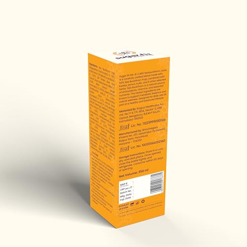 Image of Sugar.fit Himalayan Sea Buckthorn Juice 1000ml | Cold Pressed Seabuckthorn Berry Pulp with 14 Herbs - Amla, Karela, Jamun | Natural Vitamin C, Omega 3 6 7 9 | Immunity, Skin Glow & Gut Health