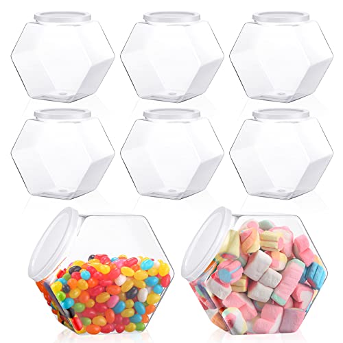 Hoolerry 16 Pcs Hexagon Canister Container Jar Bucket with Lid 30 oz Plastic Container Candy Jars for Cookies Snacks Candy Containers for Snacks Gifts and Storage Countertop Display Containers