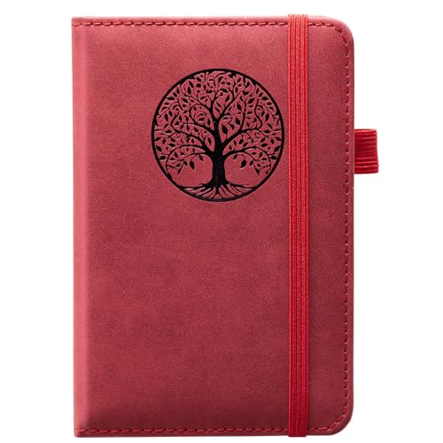 Image of Small Pocket Notebook, Leather Journal Mini (Red)