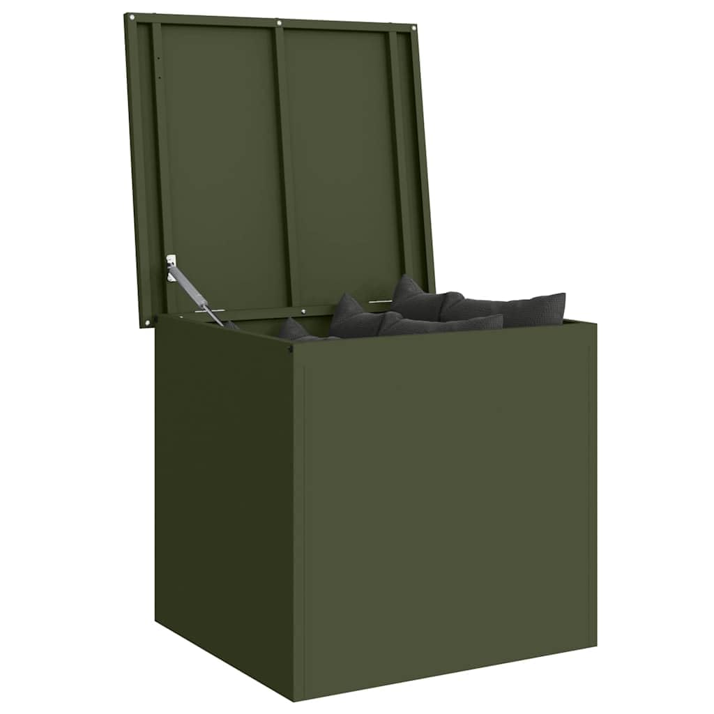 vidaXL Outdoor Storage Box Olive Green 55 x 50.5 x 50 cm Steel, Outdoor Storage Box, Rectangular Garden Cabinet, Weatherproof Furniture, Industrial Steel Patio Organizer, Durable Solution