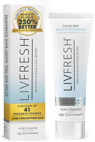 LIVFRESH Toothpaste Gel, Clinically Proven to Remove Plaque 250% Better, Does Not Irritate Gums, Reduces Tartar Buildup, Mild Peppermint