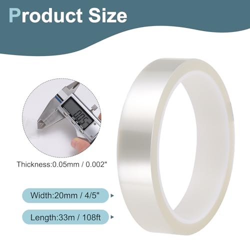 Image of HARFINGTON 4 Rolls High Temperature Masking Tape 4 /5 inch x108ft(20mmx33m) 0.05mm Thick PET Film Silicone Adhesive Heat Resistant Tapes for Heat Press Anodizing Circuit Board, Transparent