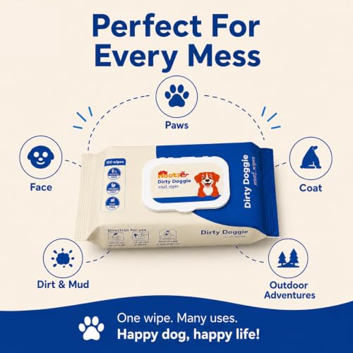 Image of Nootie Dirty Doggie Anti-Bacterial Grooming Wet Wipes for Dogs & Cats - 100 x 4 (15 x 20cm) | Apple Scent Dry Bath, Paw, Ear & Body Cleaning | Alcohol Free Anti-Itch Daily Grooming | All Pet Breeds
