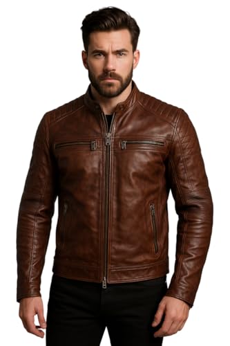 Image of Black Leather Jacket Men - Black Real Lambskin Mens Motorcycle Jacket