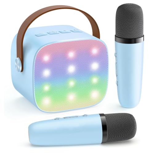 Image of YLL Mini Karaoke Machine for Kids, Birthday Gifts Toys for Boys Ages 3, 4, 5, 6, 7, 8, 9, 10, 12+ Years Old, Portable Bluetooth Speaker with 2 Wireless Microphones Singing Family Home Party (Blue)