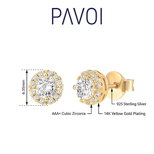PAVOI 14K Gold Plated Sterling Silver Post Brilliant Round Faux Diamond Halo Earrings - Premium Cubic Zirconia in Rose, White, and Yellow Gold 5