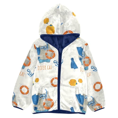 Cat Diver Wearing Mask Girls Fleece Jacket Girls Fall Jacket Girls Zip Up Hoodie Girls Sherpa Jacket 2-10T