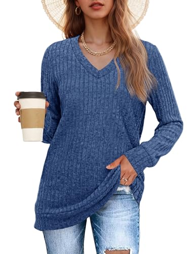 Womens Tunic Sweaters V Neck Long Sleeve Shirts Casual Fall Tops Lightweight Fashion Clothes 20253