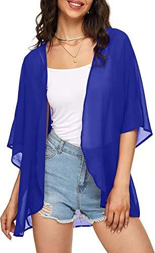 Image of Indian Trendy Women's Solid Puff Sleeve Kimono Cardigan Loose Cover Up Casual Blouse Top Chiffon