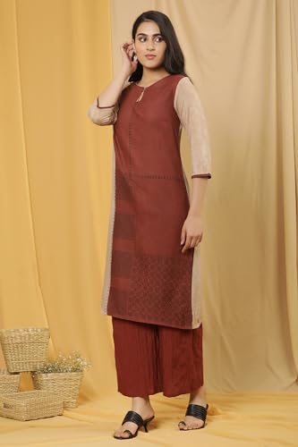 Image of W Women Red Geometric Print Viscose Kurta Set With Parallel Pant