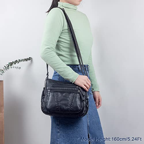 VOLGANIK ROCK Ladies Handbag Soft PU Leather Crossbody Bag for Women Lightweight Shoulder Bag Multi Pockets Crossbody Handbag for Women Ladies, Black, M