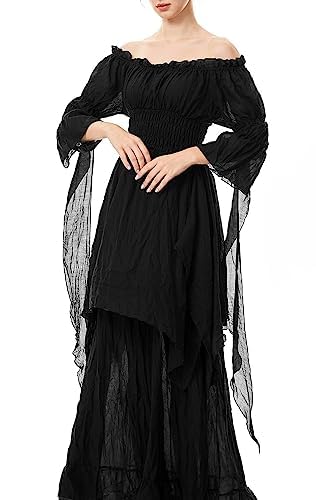 Halloween Kostüm Damen,Mittelalter Renaissance Kleidung mit Korsett Gürtel Retro Maxikleid Viktorianischen Gothic Kleid Halloween Karneval Party...