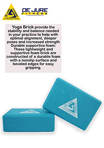 Image of De Jure Fitness Yoga Block - Non-Slip EVA Foam, Latex-Free with Beveled Edges for Stability & Balance - Ideal Yoga Accessory for Stretching, Pilates, & Meditation Support, Blue-Pack of 2