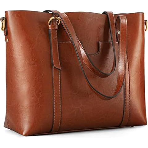 Kattee Genuine Leather Women Tote Bag Soft Handbags Vintage Shoulder Purses Fashion Top Handle Bag Large Capacity (Dark Brown) Cover