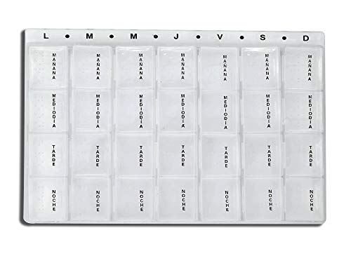EUROXANTY® Organizador semanal | Pastillero semanal de 4 tomas | Compartimentos extraíbles | Pastillas grandes, medianas y pequeñas