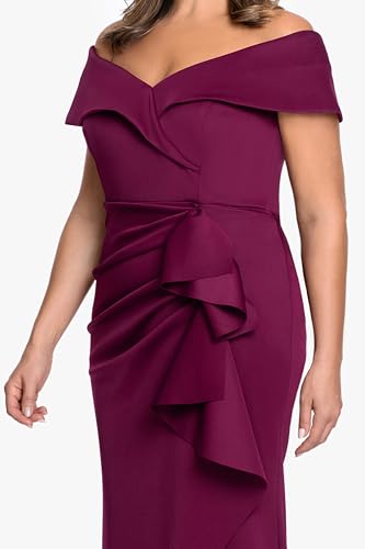 Image of Xscape Women's Long Off-the-Shoulder Sweetheart Neckline Formal Evening Gown with Ruching and Draped Ruffle Detail
