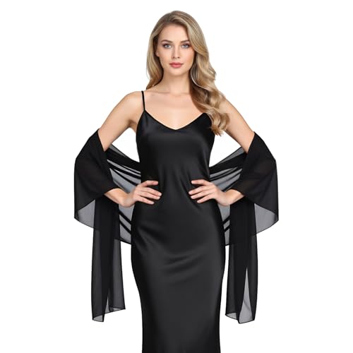 YieWeyhe Stola für Abendkleid, Elegante Schal Schwarz Damen, Chiffontücher, Schal Damen Schwarz, Schultertuch Schwarzes Tuch 200×70cm Leichter Chiffon Tücher für Abendkleid, Brautkleid, Chiffon Stoff