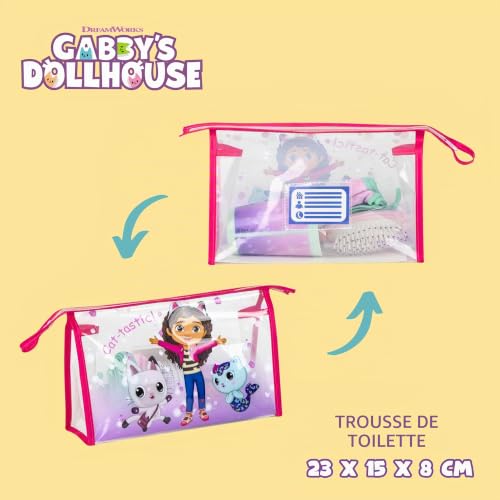 Gabby's Doll House Trousse de Toilette pour Filles, Comprend Verre, Brosse à Cheveux, Serviette et Trousse de Toilette pour Enfants Pandy Paws Gabby et Mercat Design – vue 4