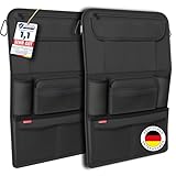 ATHLON TOOLS 2x Autositz-Organizer mit integrierter Tablet-Halter - Verstärkte Rückseite - mit Extra Federtasche - für Business und Kinder - Designed in Hamburg (Schwarz / 2er-Sparset)