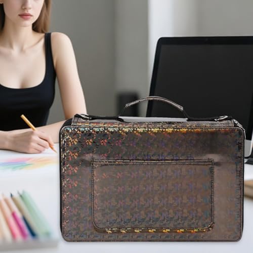 Image of Large Capacity Colored Pencil Case - 500 Slots PU leather with Zipper Closure Portable Organizer for Watercolor Pencils Ideal for Artists(Black)