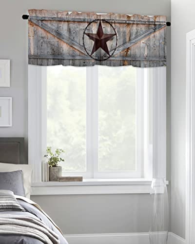 Chucoco Rod Pocket Window Valances Western Stars Farm Texas Barn Short Curtain Valance Kitchen Printed Drapes For Bedroom Bathroom Living Room Windows Decor Retro Wooden Door #TOP4