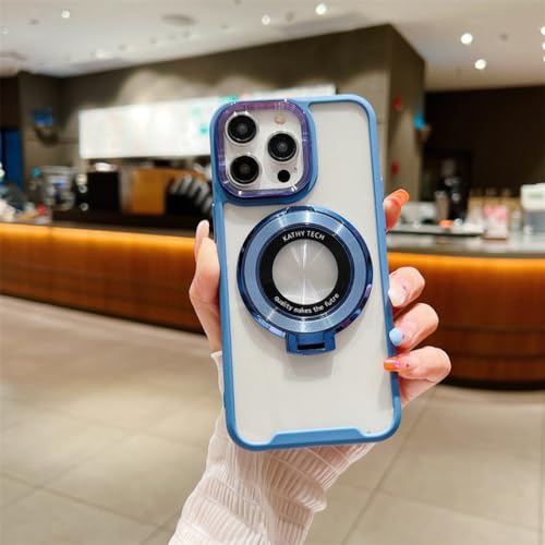 Étui magnétique iPhone 12 antichoc avec support bague et protection objectif métal bleu