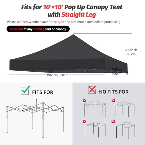 Image of 10x10 Canopy Replacement Top, Heavy Duty Pop Up Tent Cover(Top Only)(Black)