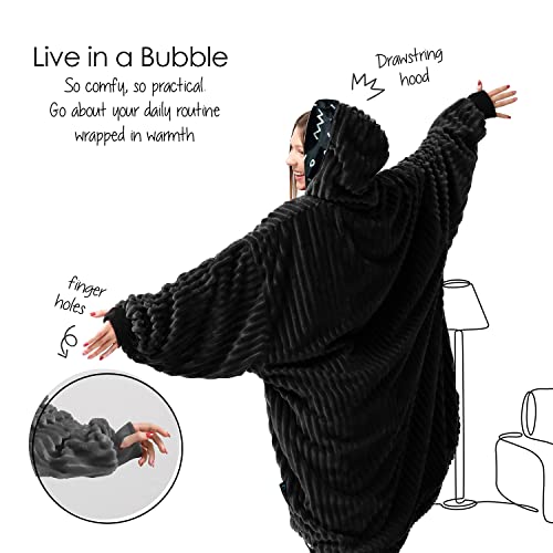 Nestl Wearable Blanket Hoodie Women And Men, Reversible Plush Microfiber Hooded Blanket Adult, Oversized Sweatshirt Blanket One Size Fits All, Warm And Cozy Hoodie Blanket - Black/Scribble #TOP3