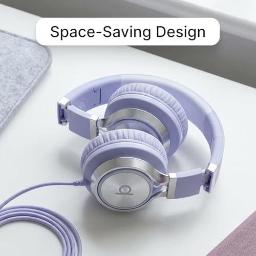 Image of ARTIX CL750 Foldable Wired Headphones with Microphone | Noise Isolating On Ear Headset with Volume Control for Online Classes & Gaming (Lavender, 3.5mm Jack)