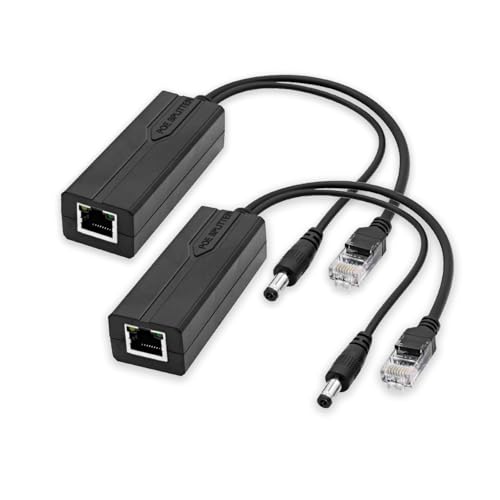 2-Pack Active PoE Splitter DC 12V 5.5x2.1mm DC Jack 10/100Mbps Ethernet IEEE 802.3af/at Compliant PoE to DC 12V Power Over Ethernet Adapter for IP Camera Router Arduino Wireless Access Point