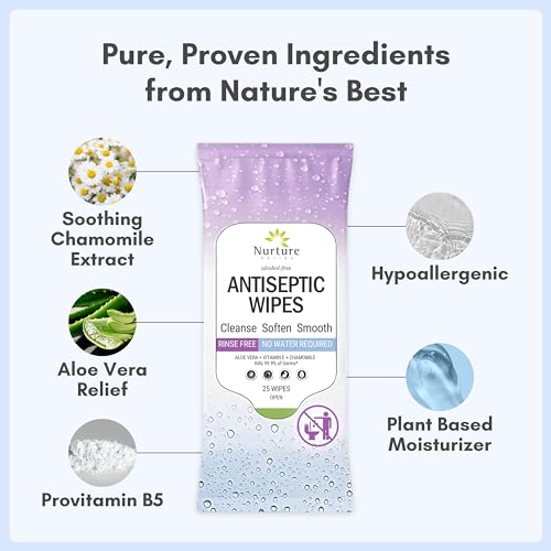 Nurture XL Antibacterial Body & Hand Wipes | Alcohol-Free Antiseptic Wet Sanitizer Towelettes for Germ Removal, Disinfecting Skin, Sanitizing Hands |Cleaning Cloths | Adults & Baby | Thick & Strong