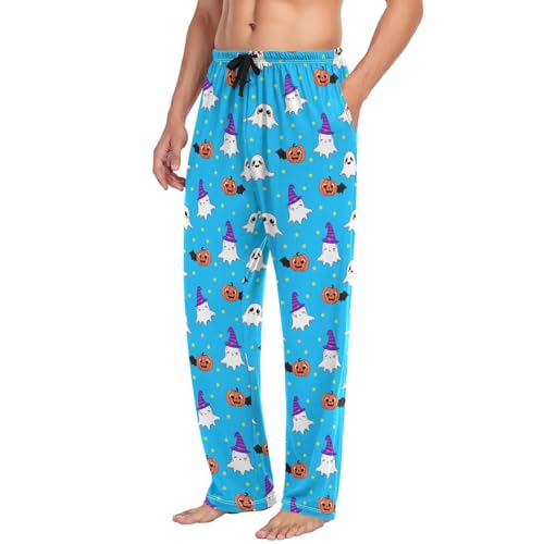 Men’s Halloween Cartoon Pajama Pants with Pockets, Comfortable Lounge Sleep Bottoms#2374