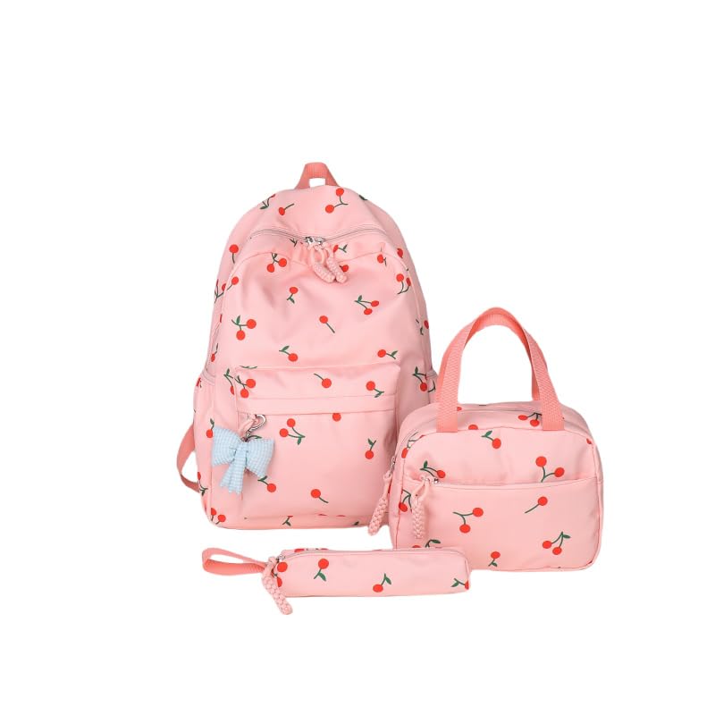 Cherry Backpack Coquette Pink Bookbag Aesthetic Cute Daypack for Travel Daily Use Large 3pcs Bag Set