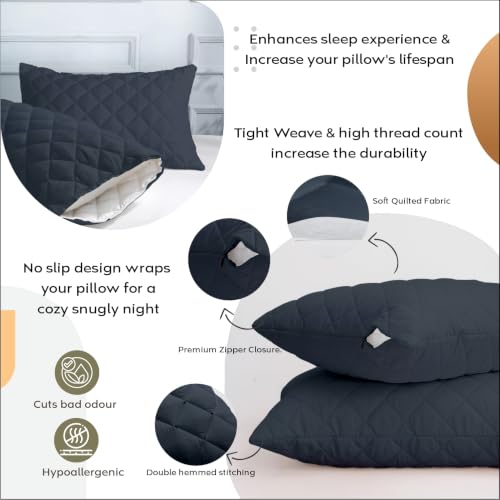 Image of Ayka 100% Waterproof Quilted Pillow Protector 220 GSM Soft Cotton Quilted Pillow Cover Protector Zippered Closure, Protection Against Water Spills & Dustmites- Charcoal (18 x 28 inch) (Pack of 2)