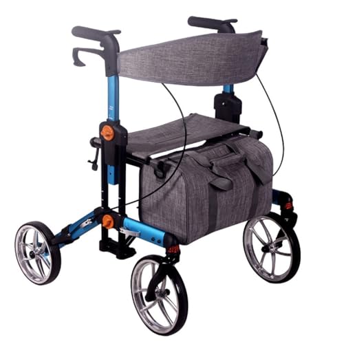 Rollator in Alluminio Pieghevole,Deambulatore per Anziani con 4 ruote,deambulatore da esterno,Girello anziani,Rollator con Freni di Stazionamento blue