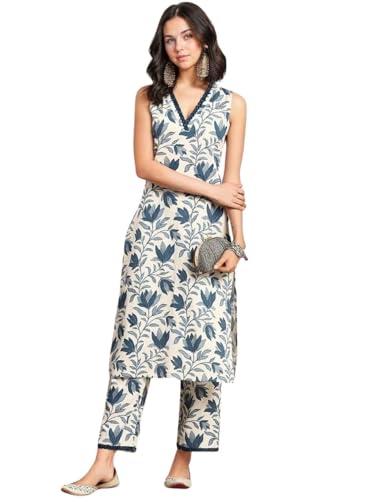 Image of rytras Women's Cotton Printed Straight Kurta With Pant Set