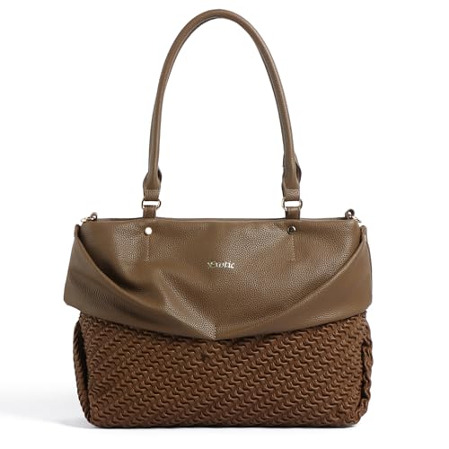 Image of EXOTIC Virelle Textured Dual Panel Handbag for Women | Spacious Multi-Compartment Carryall | Shoulder Carry with Adjustable Sling Strap | Premium PU Leather Purse