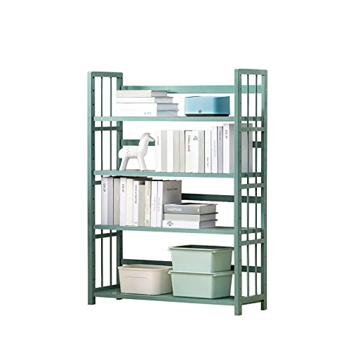 Iotxy Adjustable Bamboo Open Bookshelf - Large 4-Tier Free Standing Storage Rack, Multifunctional Display Stand For Home And Office, Bookcase, Light Green #TOP5