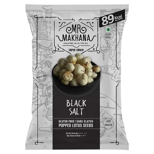 Mr Makhana Black Salt 75g I Gluten-free I MSG Free I Healthy Snacks I Roasted in Olive Oil I Zero Trans Fat I Rich Calcium I Roasted Makhana & Foxnuts